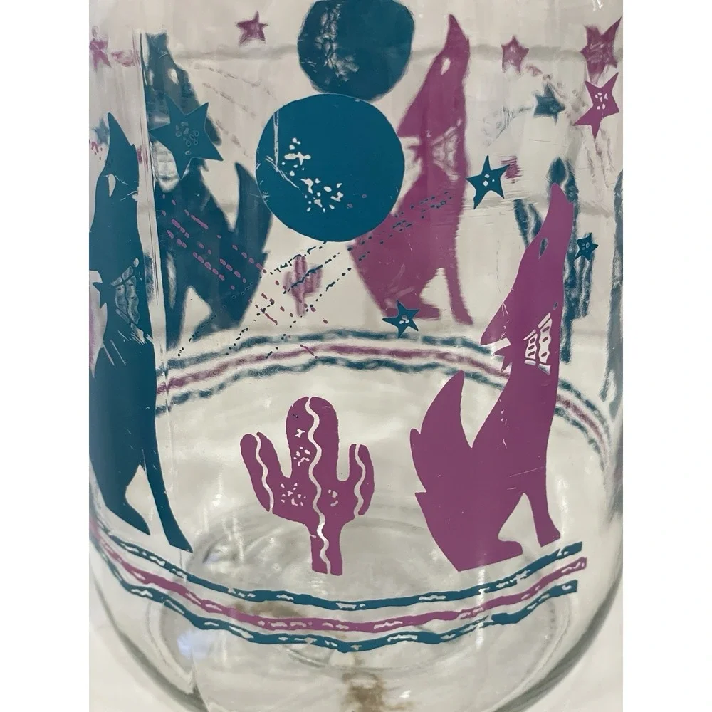 Vintage Southwest Desert Printed Glass Jar Plastic Lid Wide Mouth Large 10 in‎